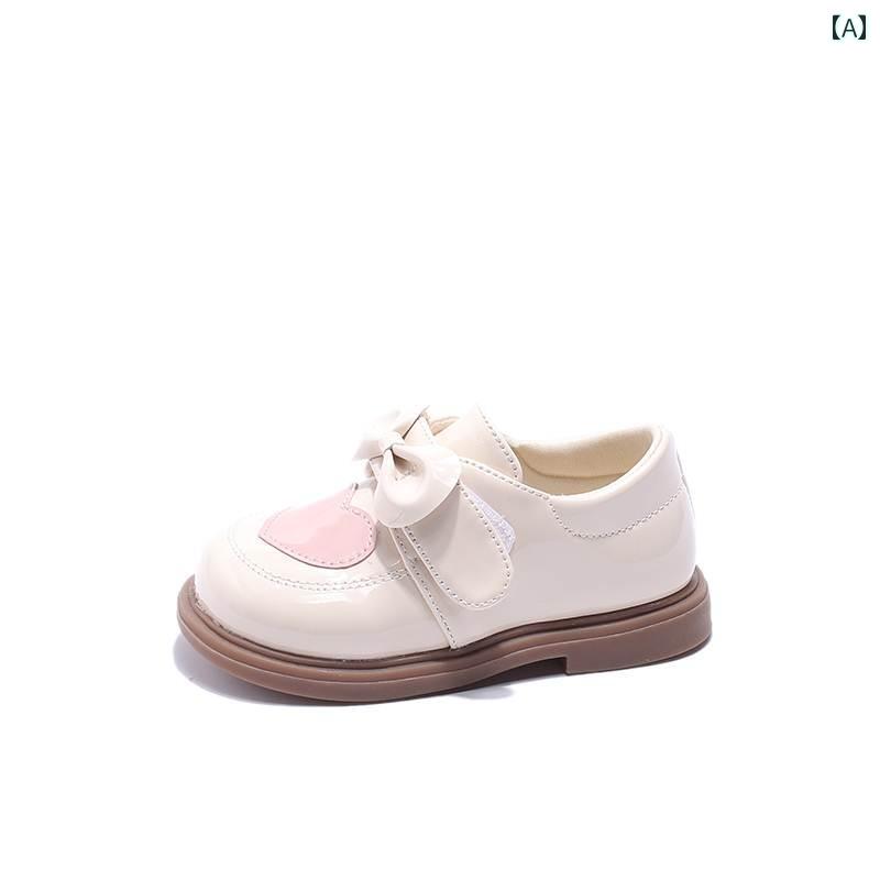 ベビー キッズ シューズ レザー 光沢 英国風 女の子 革靴 リボン プリンセス 子供 ハート リボン