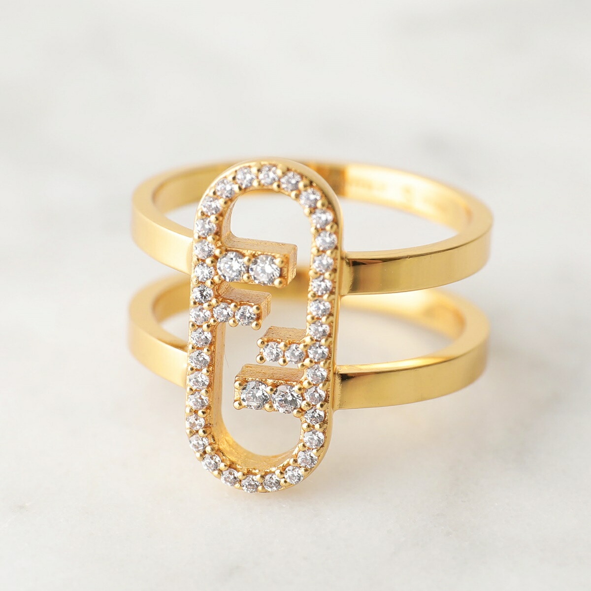 FENDI フェンディ リング O’LOCK オーロック 8AH425 A44G レディース メタル クリスタル アクセサリー 指輪 F089U/SOFT-GOLD+CRYSTAL指輪