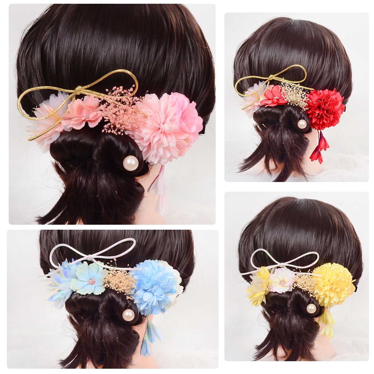 【1点ご購入 で10点プレゼントいたします】ヘアアクセサリー浴衣祭りと風のヘッドフラワーシルクフラワーヴィンテージカラーブロックヘッドドレス