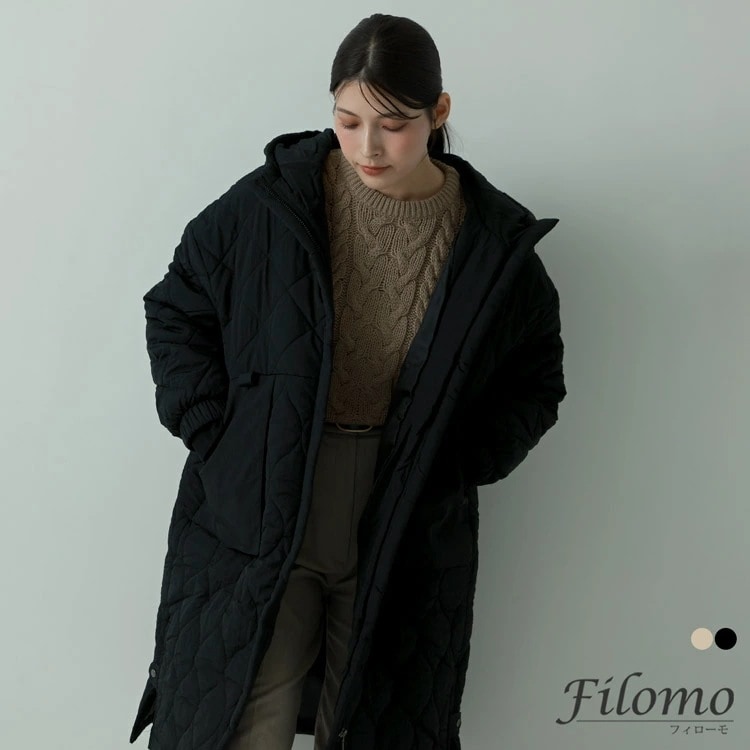 キルティングコート 中綿 コート レディース アウター フード付き ブランド Filomo ゆったり 大きめ オーバーサイズ ナイロン 暖かい 軽い 秋 冬 防寒 母の日 ギフト プレゼント 5F (