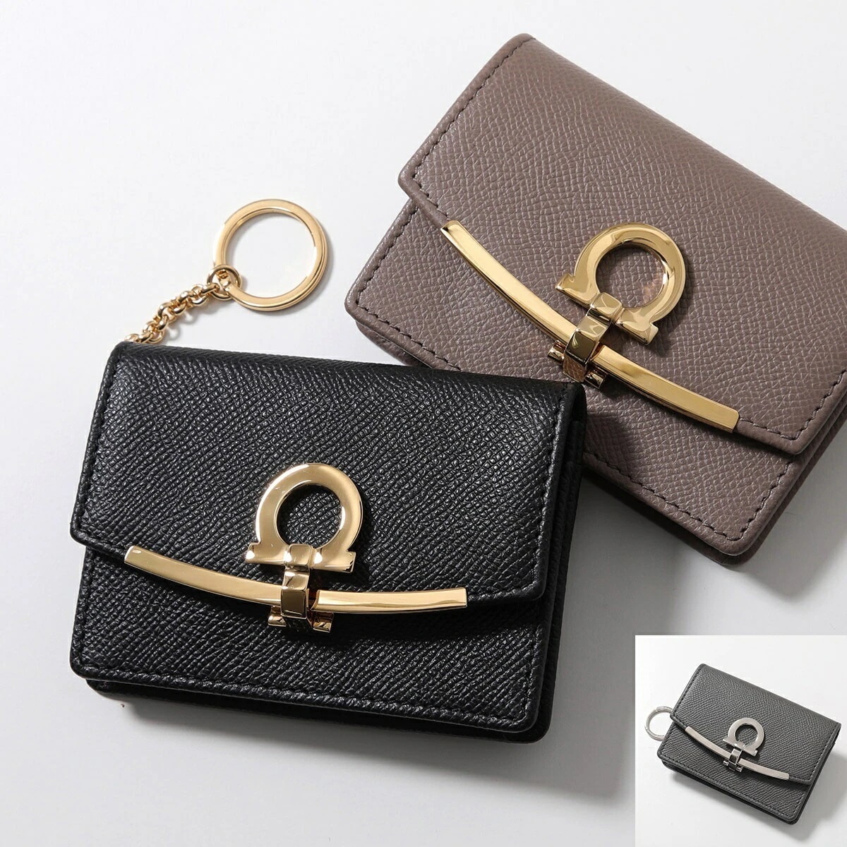 FERRAGAMO フェラガモ 名刺入れ 22 D198 レディース ガンチーニ レザー キーリング付き カードケース カラー4色