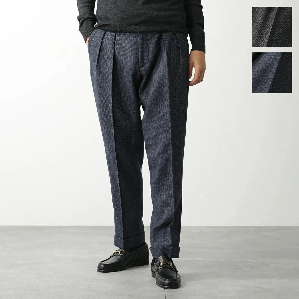 BERWICH ベルウィッチ パンツ SCOTCH スコッチ AM1513 メンズ ウール ツィード ヘリンボーン 2インプリーツ クロップド カラー2色