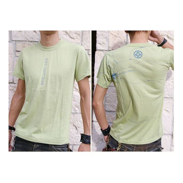 戦国武将Tシャツ (本多忠勝 蜻蛉切) Sサイズ 半袖 わさび色(グリーン) (Uネック おもしろ)半袖シャツ
