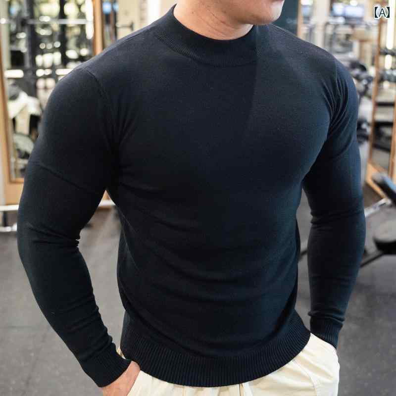 メンズ 秋冬 ストレッチ セーター カラー セーター 長袖 カジュアル スリム ソリッドカラーラウンドネック 暖かい セーター