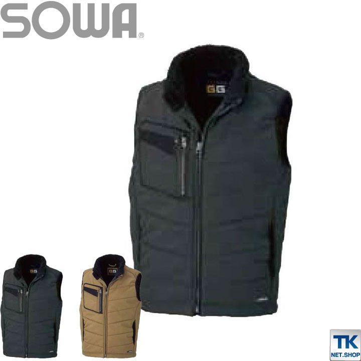 防寒ベスト 作業服 作業着 防寒チョッキ 起毛＆ウオッシュ加工 綿100％ 秋冬 SOWA /sw-5106-b