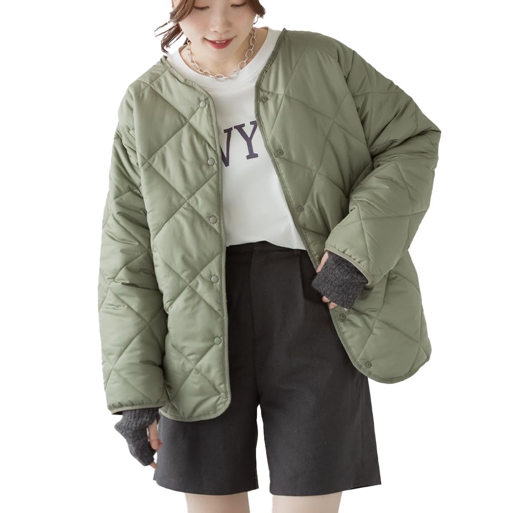 [atONE] LS-008[アットワン] キルティング コート レディース L カーキ