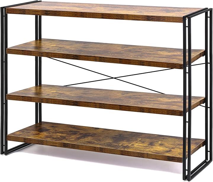 ラック 棚 オープンシェルフ 4段 収納 収納ラック スリム 木製棚板 スチールラック おしゃれ 北欧 木製ラック キッチン 収納棚 幅120(A古木色, H4-幅120)