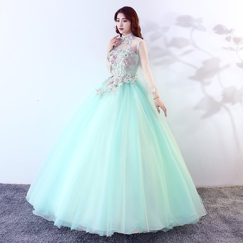 カラードレス 演奏会用ロングドレス ライトグリーン 結婚式 コンサート 二次会 舞台衣装 ステージ衣