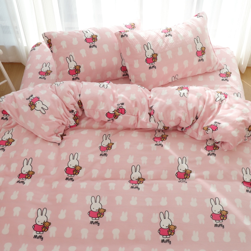 ミッフィー 布団カバーピンクミッフィー寮ミルクベルベットコーラルベルベットキルトカバー冬ぬいぐるみ厚手シングルキルトカバーシングルフランネル
