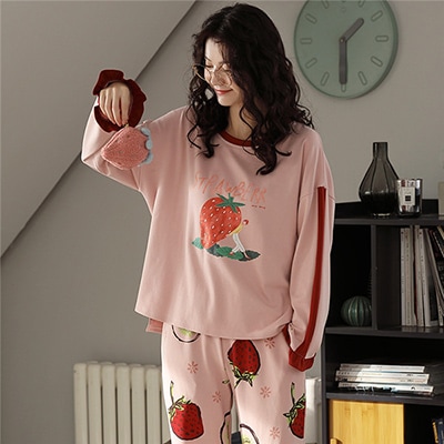 ルームウェア レディース 春 秋 大人 パジャマ ルームウェア 秋物 上下セット セットアップ オシャレ 可愛い いちご柄 長袖 女性 部屋着 寝巻き ナイトウェア プレゼント dh056zm 4,896円