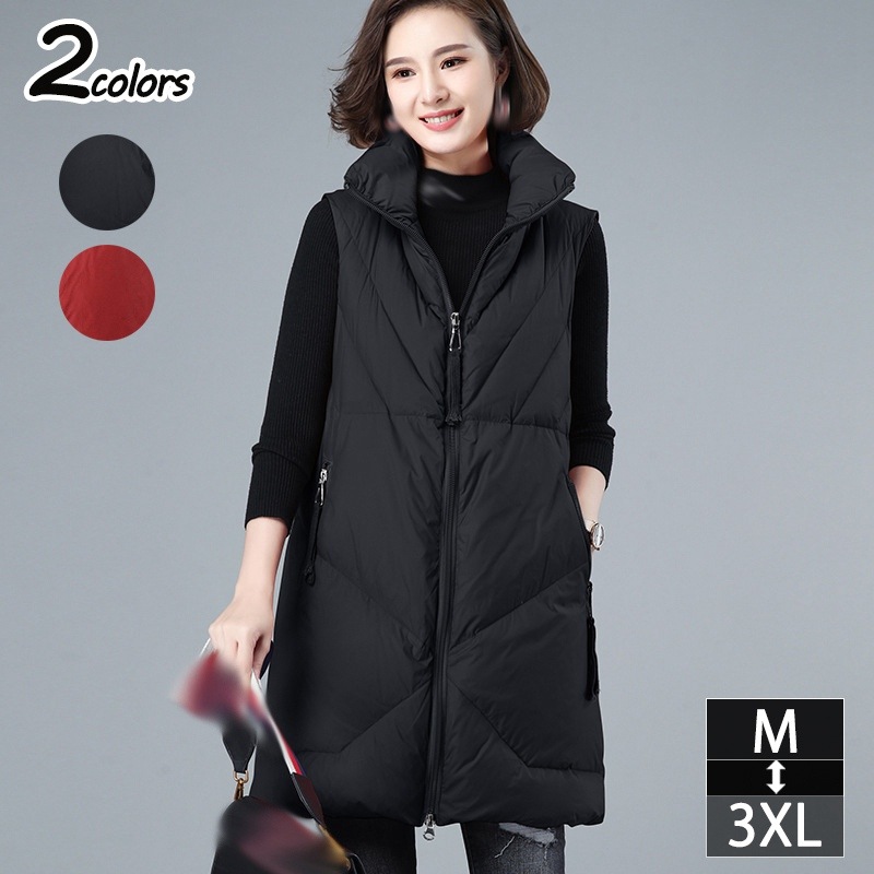 ダウンベスト レディース 可愛い ベスト 無地 シンプル ロング丈ベスト ダウン 中綿 防寒 暖かい カジュアル 体型カバー 気質 ブルゾン 通勤 通学 中綿コート ロングコート ダウンジャケット ラ