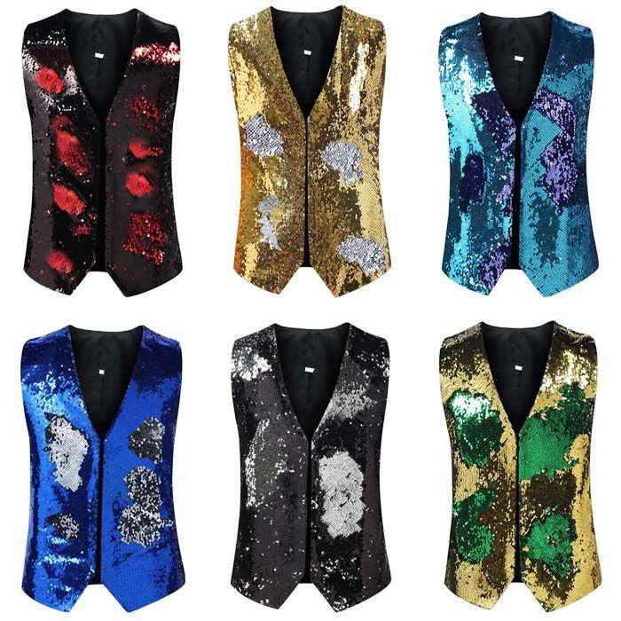【急速出荷!】スパンコールベスト メンズ舞台衣装 ベスト スパンコール ジレ 6色 配色 キラキラ 派手 カラフル ジレベスト ステージ衣装 団体服 合唱 司会者 マジック 演出服30%までに制限