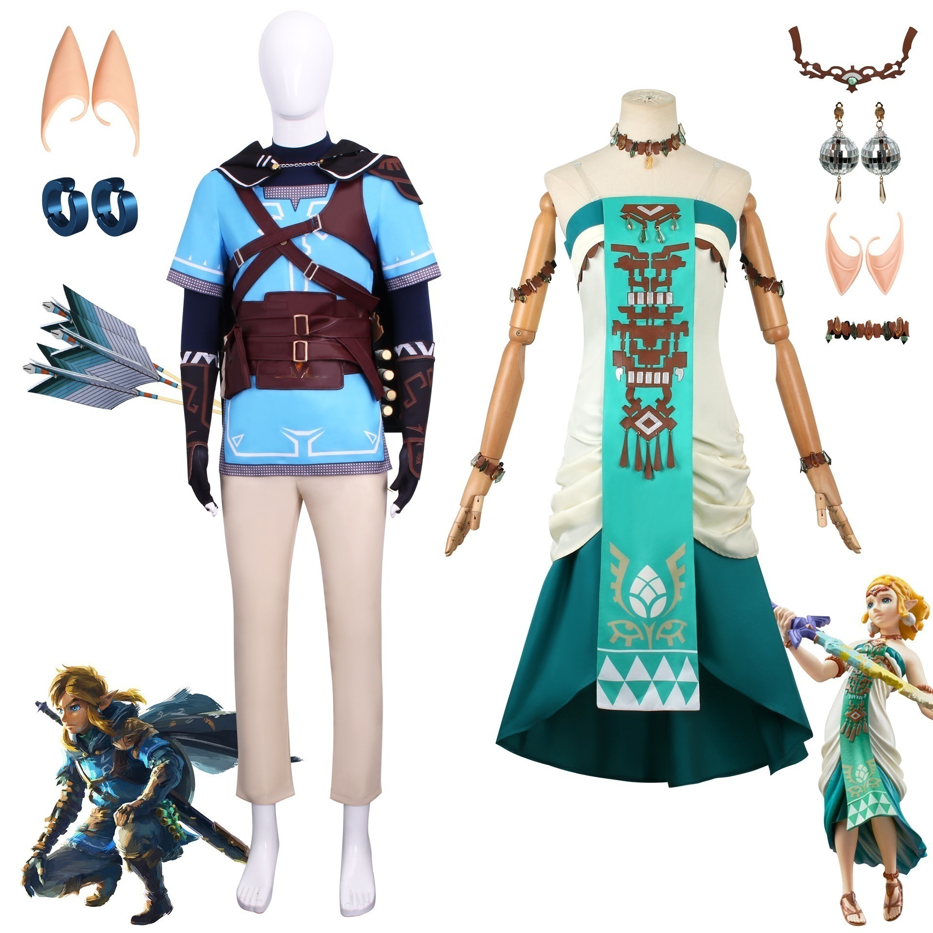 ゼルダ伝说2王国涙リンクゼルダコスプレゼルダ王女スカートコスプレ服