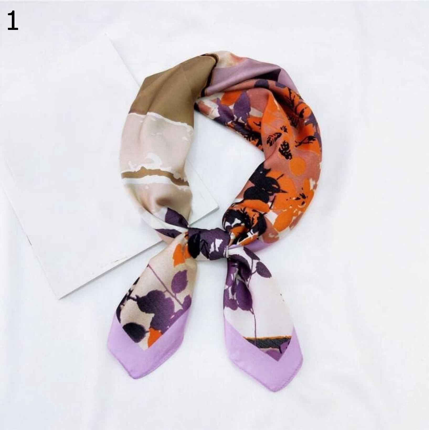 【20%OFFクーポン～】70x70cm レディース 多機能 ポリエステル スカーフ カジュアル サテン スモール スクエア ラップ スカーフ 葉 プリント (Color ショール Size : P