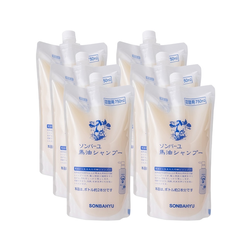 薬師堂 馬油シャンプー 詰替用 750ml 6袋セット 石鹸シャンプー シャンプー 洗顔 ボディーソープ