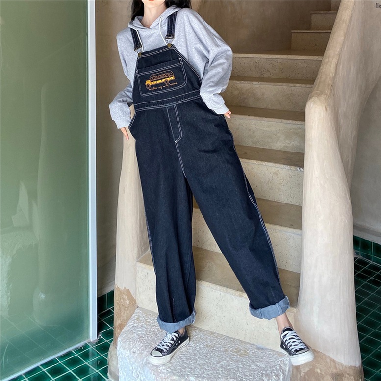 デニムオールインワン デニムサロペットパンツ レディース デニムサロペット デニム パンツ オーバーオール ジーンズ サスペンダー ワイド プリント 青 ブルー 抜け感 オシャレ シンプル 可愛い