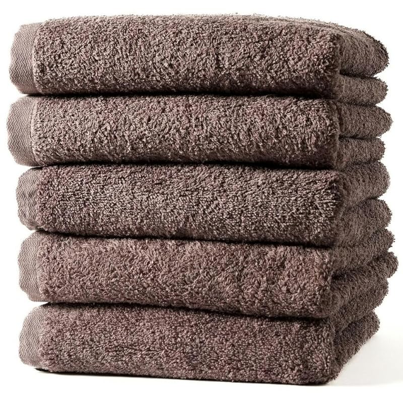 即納：THINKTOWEL 泉州 100%製 ミニバスタオル モカ 5枚セット コンパクト 吸水性 110x40cm 瞬間吸水 タオル フェイスタオル ふわふわ ふんわり 薄手 速乾 高速吸水 耐久性