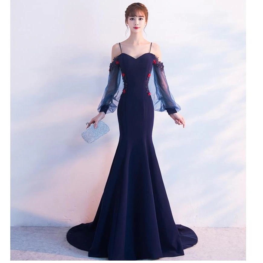 ロングドレス マーメイドドレス お呼ばれ 演奏会用 着痩せ オシャレ 結婚式 合唱衣装 30代40代50代 袖あり パーティードレス 披露宴 きれいめ-270