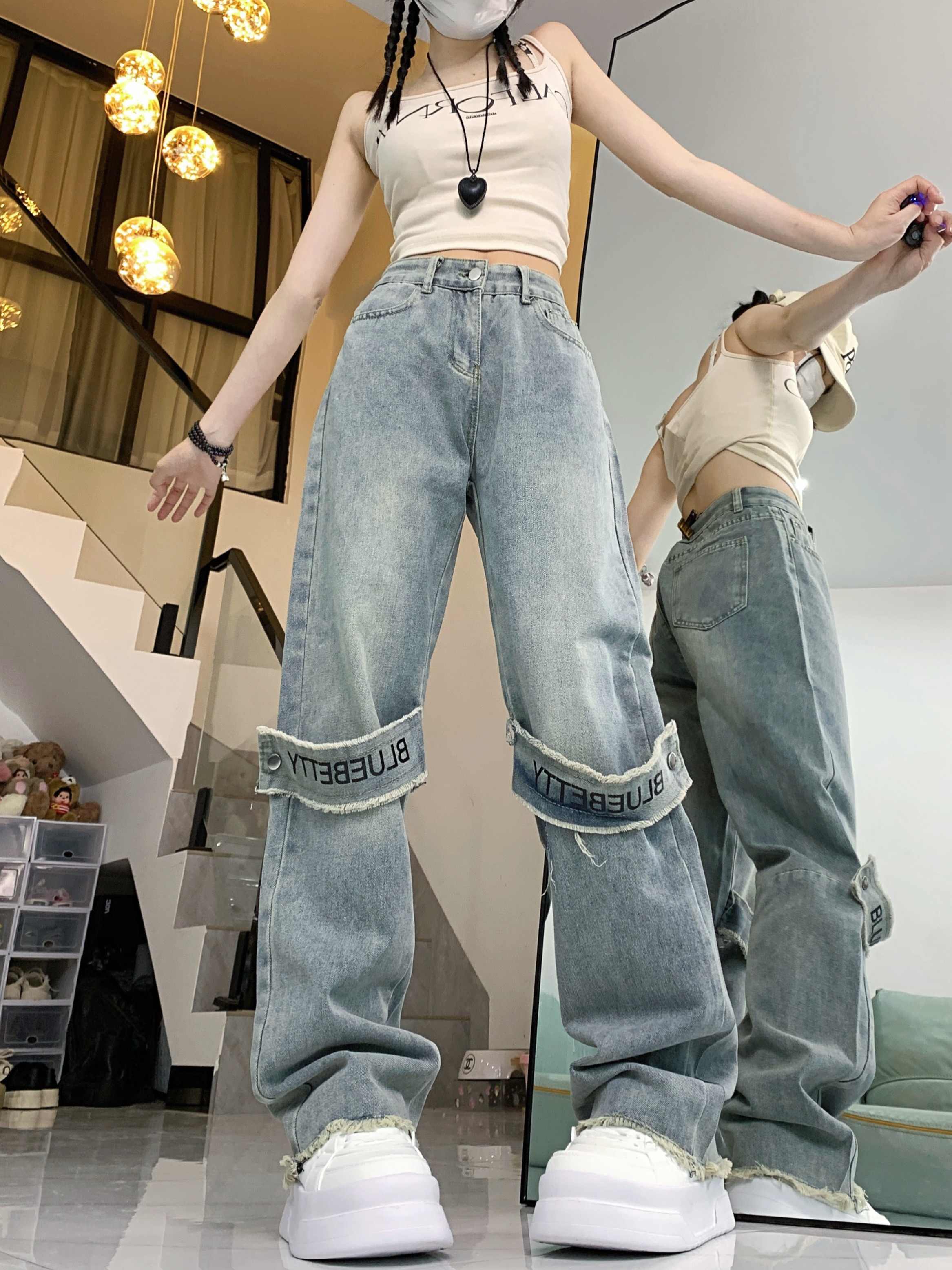 レディース パンツ デニム Gパン フルレングス ワイド ストリート ウォッシュ かわいい 大人可愛い カジュアル おしゃれ かっこいい ボーイッシュ ラブリー キュート アメリカン 無地 ロゴ