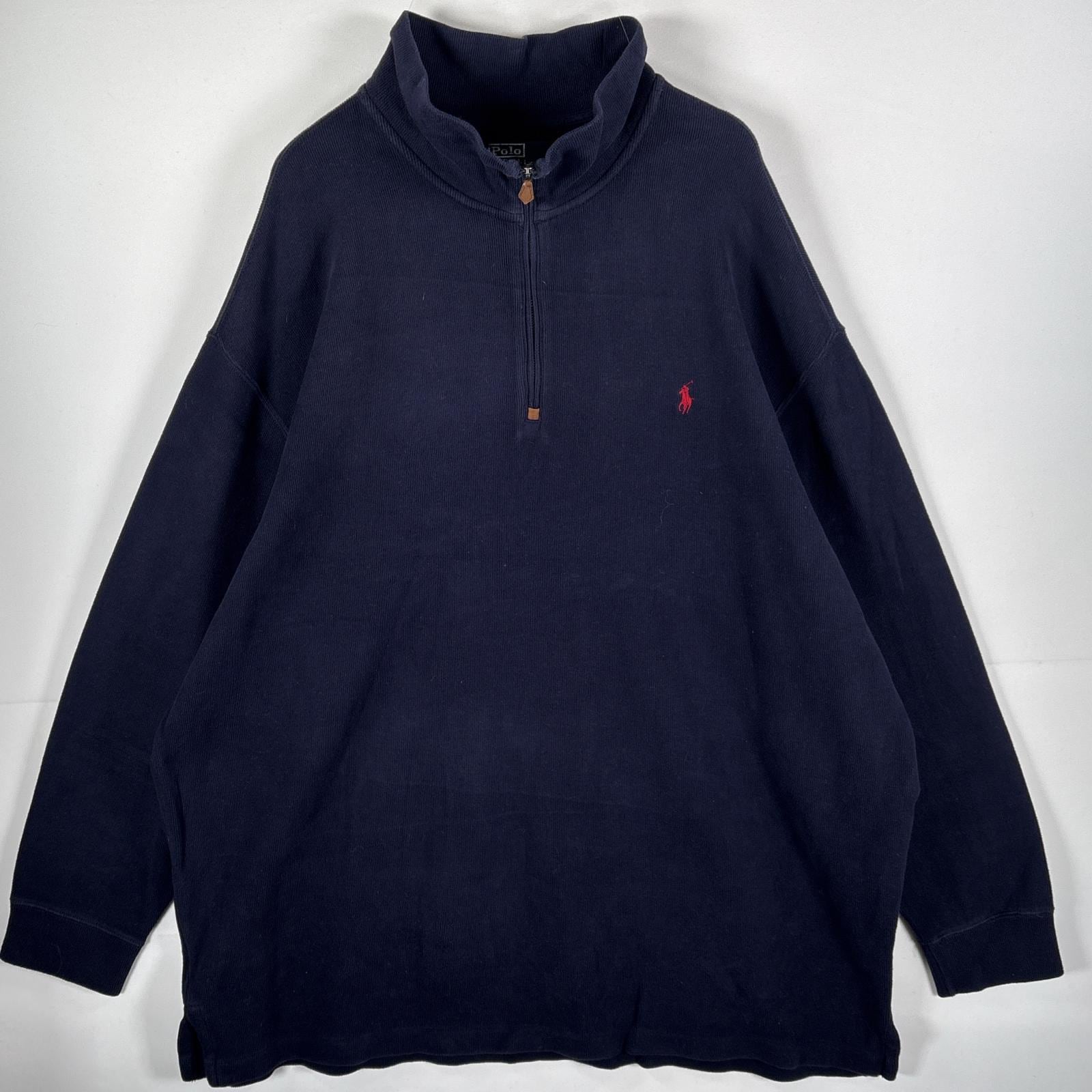 古着 ポロバイラルフローレン Polo by Ralph Lauren コットンニット ハーフジップ ワンポイント ビッグサイズ 3XB BIG ネイビー メンズ