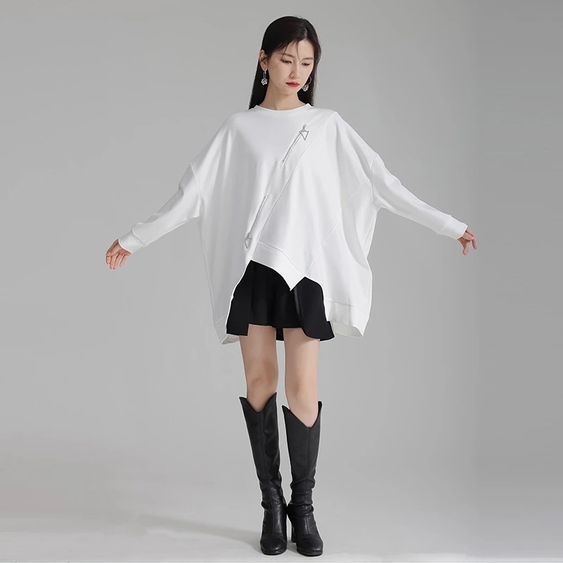 【J.Fashion】 春 ロングブラウス 長袖 ファスナー 体型カバー チュニック トレーナー 関連商品は店で購入可能30%までに制限