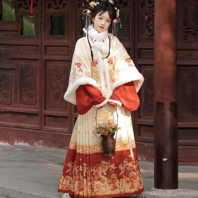 セットアップ 漢服女【盛世竜鯉】加絨保温羽織馬面スカートセット