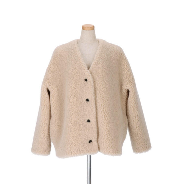 エコファー ジャケット 衿なし ノーカラー ボア アイボリー レディース 送料無料 ギフト プレゼント 5,814円