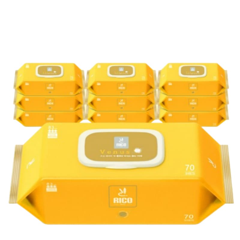 RICO ベビー 低刺激 ベビーウェットティッシュ ザプラネット ヴィーナス ゴールド 70枚 10パック（韓国産）