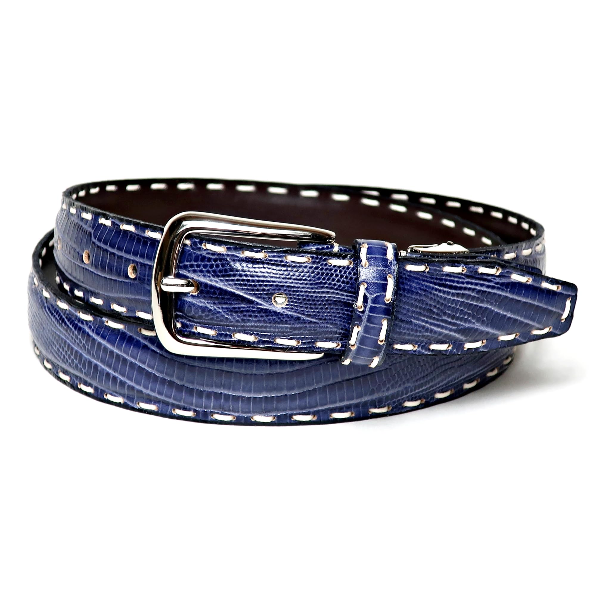 [KIETH] リザード型押し ベルト メンズ 本革 ネイビー 日本製 ハンドステッチ サイズ調整可能 30ｍｍ幅 KE21473-29