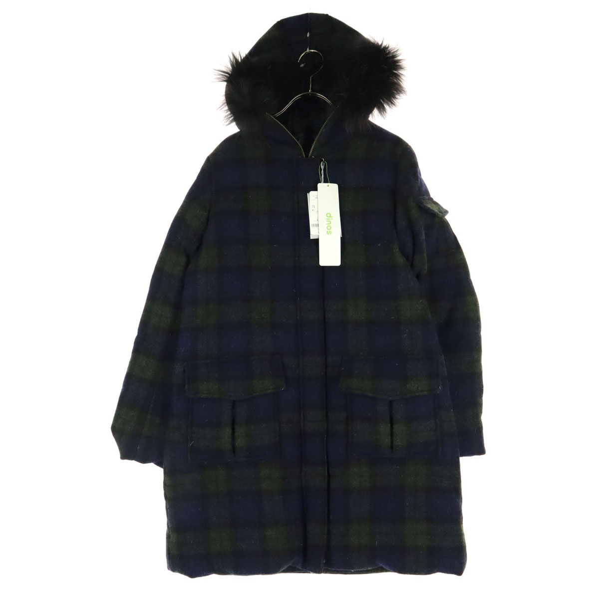 DAMA collection ダーマコレクション チェック柄 長袖 ダウンコート M ネイビー ファー取り外し可 レディース 古着