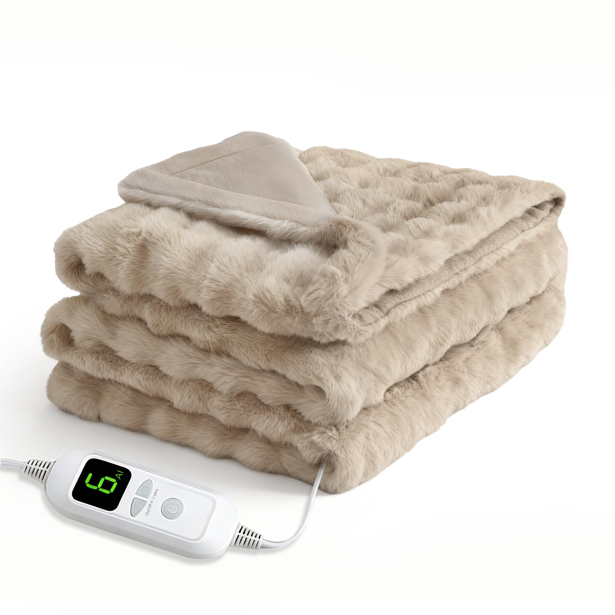 電気毛布 膝掛け 肩掛け 【2025 AI自動温度調整 表面ラビットファー調＋裏面フランネル】 掛け 敷き 洗える 12時間タイマー付 6段階温度調整可 電気ブランケット 省エネ 自動オフ PSE認証