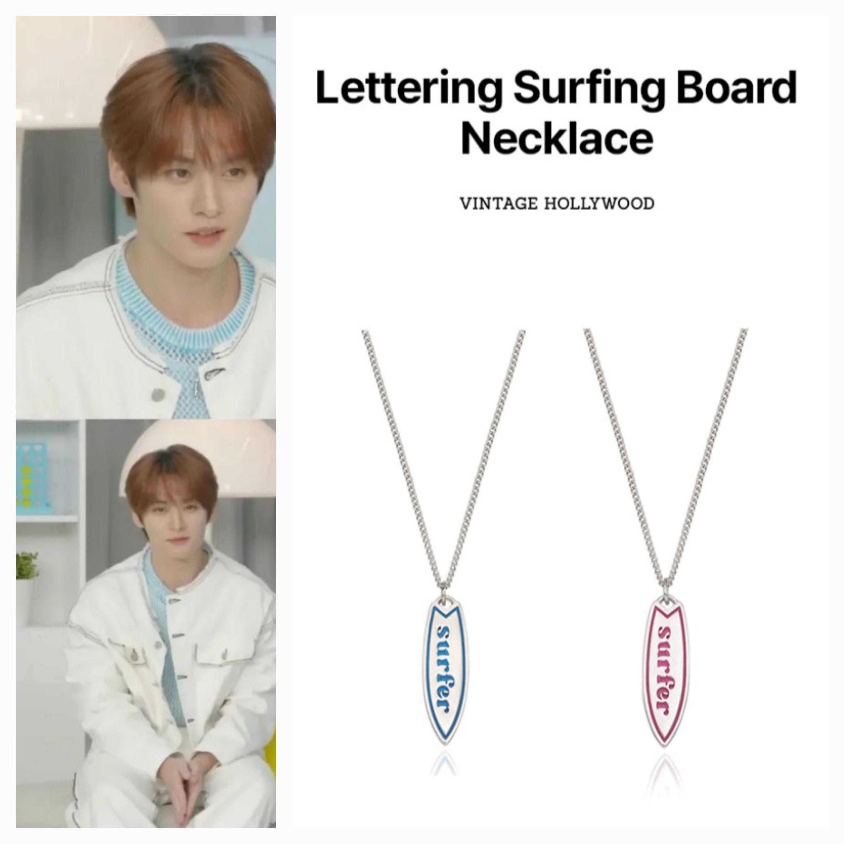 Vintage Hollywood/Stray kids leeknow wear/Lettering Surfing Board Necklace