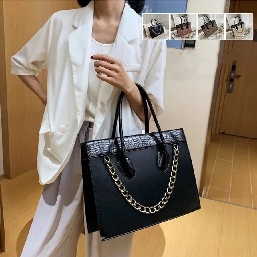 PUレザートートバッグレディースチェーンハンドバッグおしゃれ通勤提げバッグシンプル