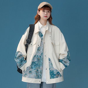 60PCS 韓国ファッション風 レディース花柄パッチワークカジュアル野球服 ジャケット ニッチデザインでおしゃれ アウター・トップスに最適！