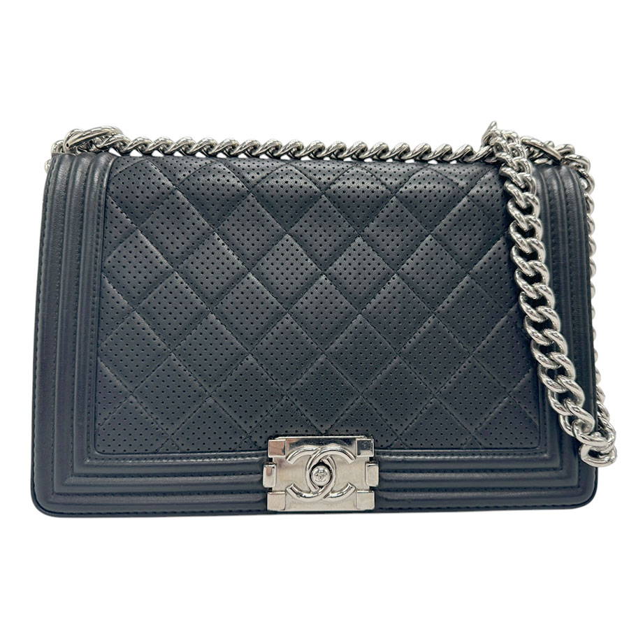 シャネル CHANEL ショルダーバッグ レザー ブラック シルバー レディース n0847