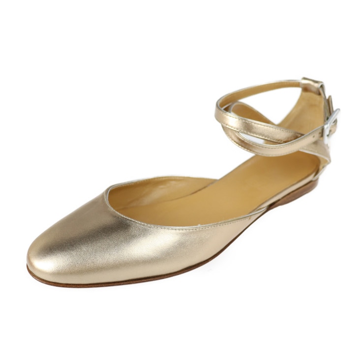 超美品 HERMES エルメス パンプス - セパレートパンプス 表記サイズ 35 レザー シャンパンゴールド サンダル アンクルストラップ フラット 参考サイズ約22cm 本物保証 中古