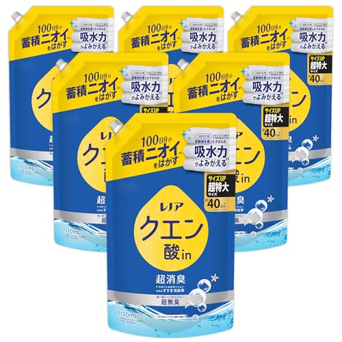 レノア クエン酸in 超消臭 衣類のすすぎ消臭剤 強い香りでごまかさない超無臭 さわやかシトラスの香り (微香) 詰め替え 1110mL×6袋