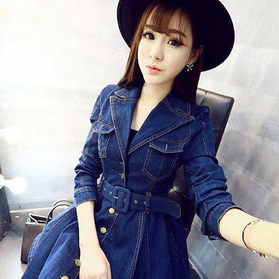 R3478 秋に身長が低く洋風のショートデニムドレスのウエストが高く秋が薄い デニムワンピ