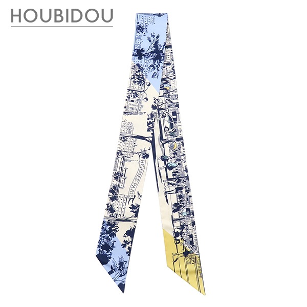 エルメス スカーフ ツイリー シルク クレーム×ブルー×イエロー 新品 未使用 【ブールヴァールの陰から】 H062910S 04 【箱】【中古】