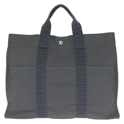 美品 エールラインMM グレー シルバー金具 ポリアミド/ポリエステル トートバッグ ハンドバッグ レディース 602074