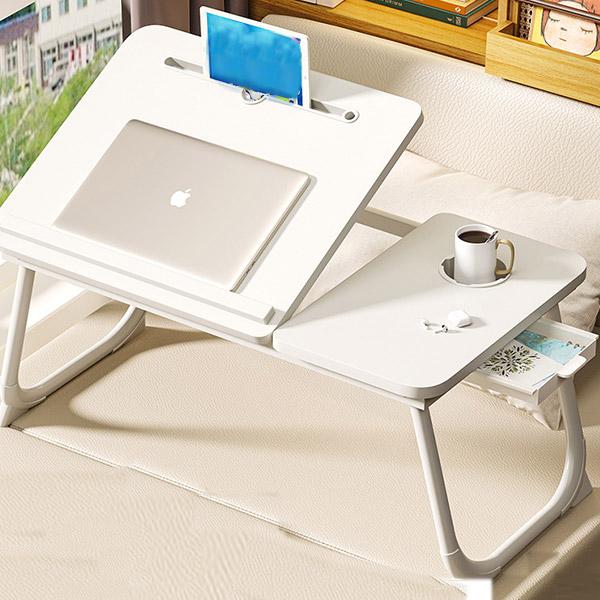 折り畳み式 パソコンテーブル 7段昇降 引き出し付き ベッドテーブル 多機能 テーブル ドリングホルダー付き 落下防止 ストッパー コンパクト 小さいテーブル