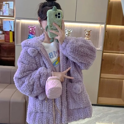 ブルゾン ジャケット秋冬 アウタ プードルファージャケットもこもこプードルボア風ふわふわファーコート6