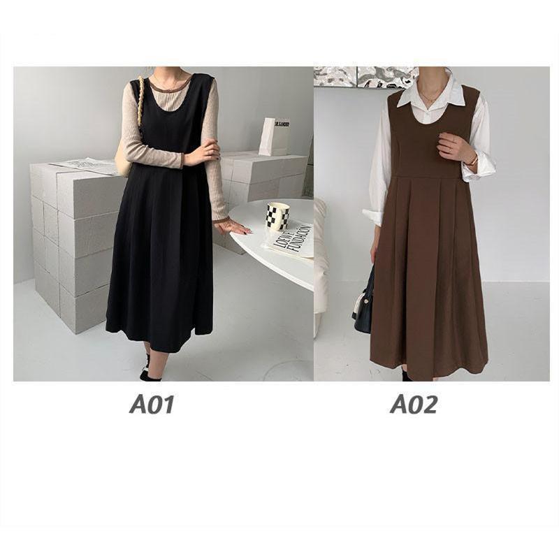 ジャンパースカート ロングワンピース フレア Aライン Uネック 裏ボア 裏起毛 ワンピース 膝丈 春秋 冬 シンプル マキシ丈 コーデ おしゃれ