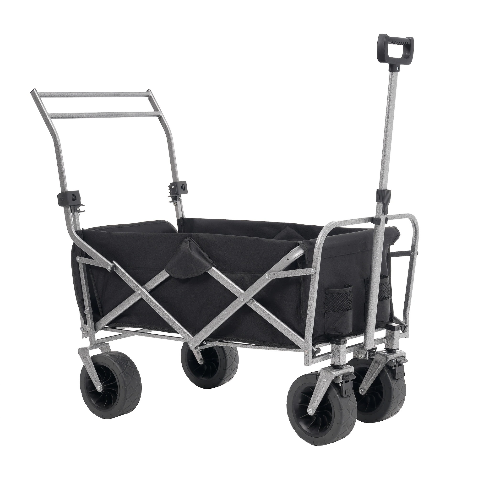 【ブラック】両手ハンドル キャリーワゴン アウトドアワゴン 後ろ開け 折りたたみ コンパクト