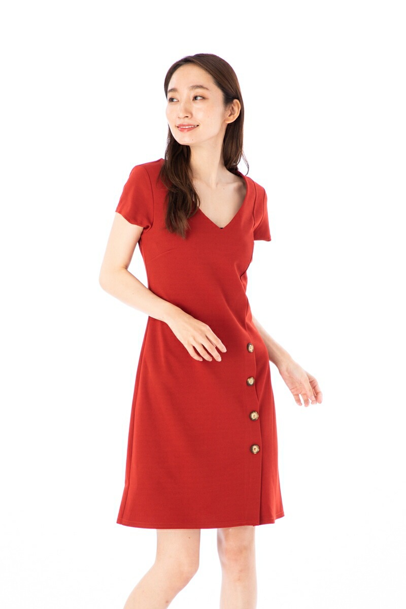 ファス(FAS)ワンピース T1 T2 T3サイズ 半袖 膝丈 ｖネック 大人上品ワンピース レディース