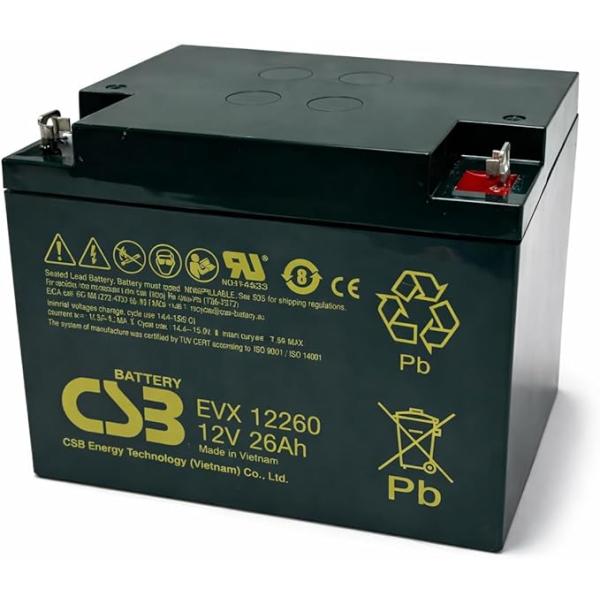 G&Yu EVX12260 B3端子 小型制御弁式鉛蓄電池 12V 26Ah 密閉型 VRLA UPS・無停電電源装 電動カート 電動車いす セニアカー 蓄電