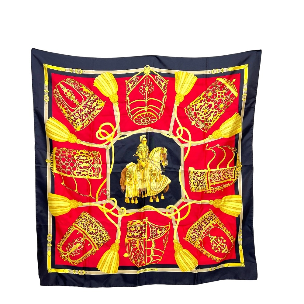 スカーフ カレ90 LES MUSEROLLES 鼻革 カレ スカーフ シルク ブラック 13,024円