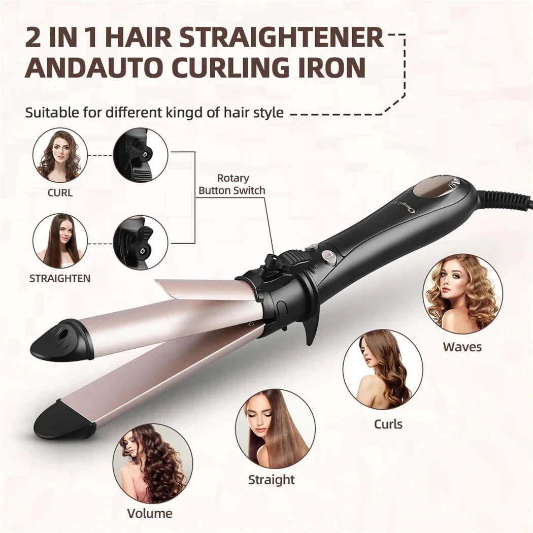 新品ヘアストレート＆カール セラミックカーラー 旅行 2way ヘアアイロン 自動巻き 携帯便利 ストレートヘアアイロン