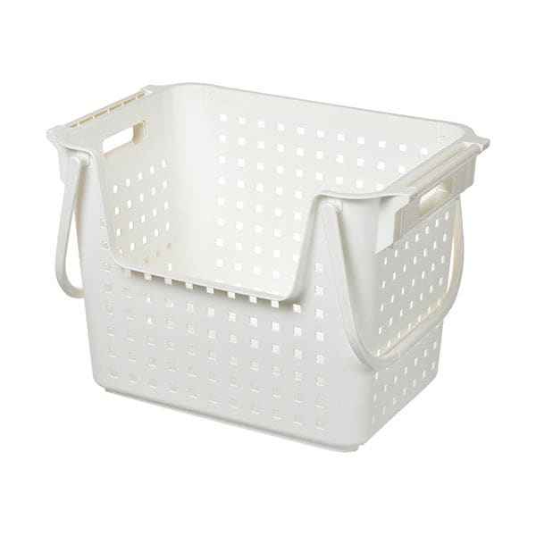 （まとめ）ヒマラヤ化学 積重ねワイドバスケット ホワイト 1個[x5セット]