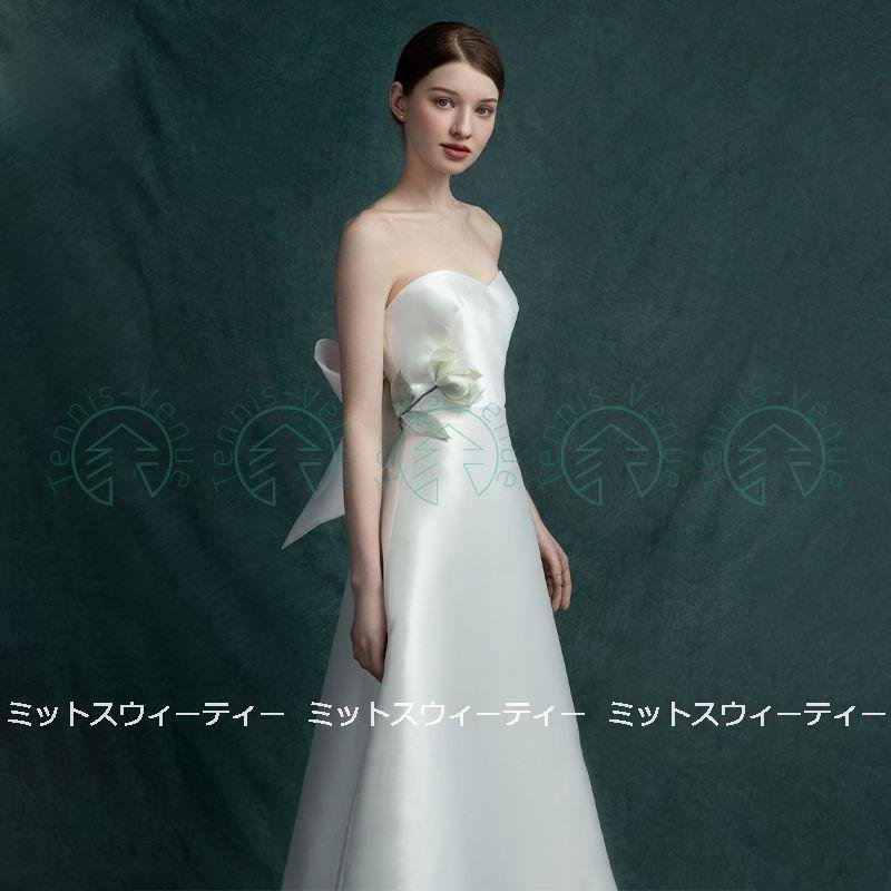 ウェディングドレス 二次会 前撮り 海外挙式 花嫁 ベアトップ ビスチェ サテン リゾートドレス 結